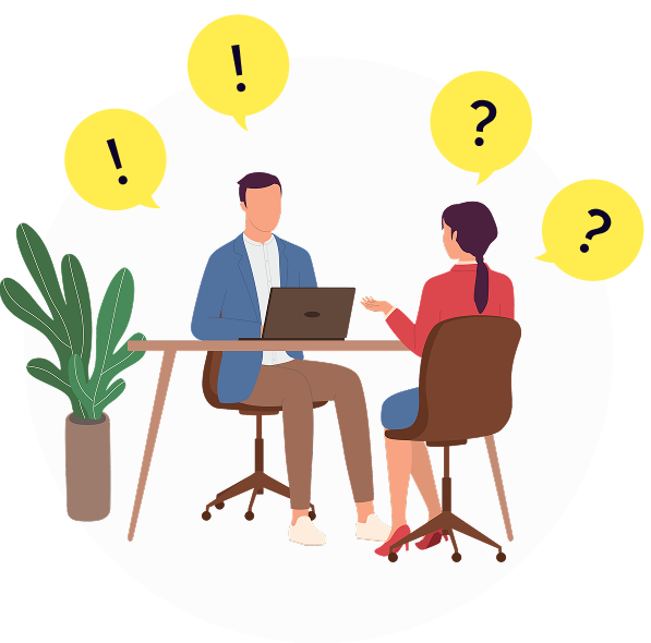 女性が男性の司法書士に相談している様子